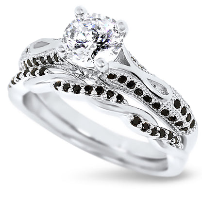 1 Carat White CZ Round Brilliant Silver Wedding Ring Set