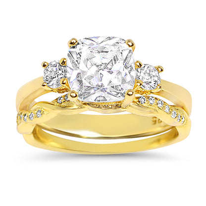 1 Carat Princess Cut CZ 14K Gold Over Silver Wedding Engagement Ring Set