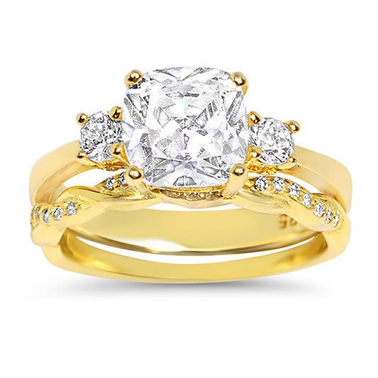 1 Carat Princess Cut CZ 14K Gold Over Silver Wedding Engagement Ring Set