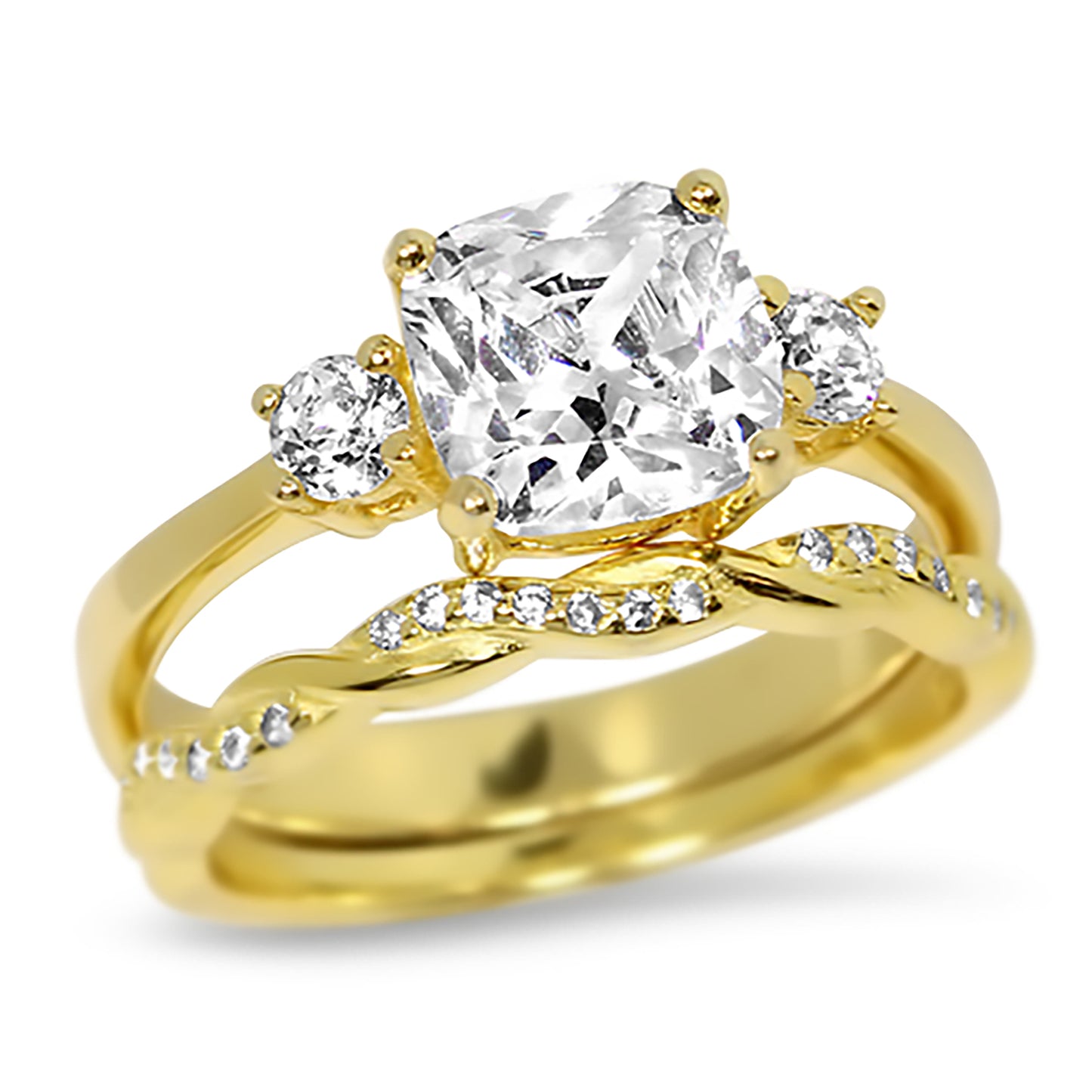 1 Carat Princess Cut CZ 14K Gold Over Silver Wedding Engagement Ring Set