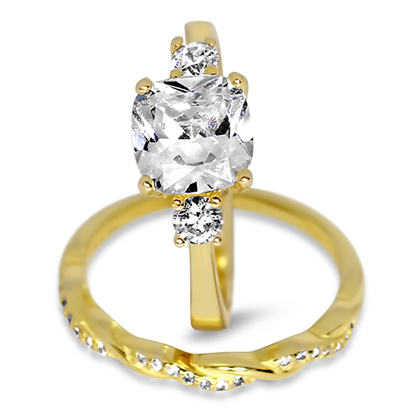 1 Carat Princess Cut CZ 14K Gold Over Silver Wedding Engagement Ring Set