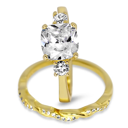 1 Carat Princess Cut CZ 14K Gold Over Silver Wedding Engagement Ring Set
