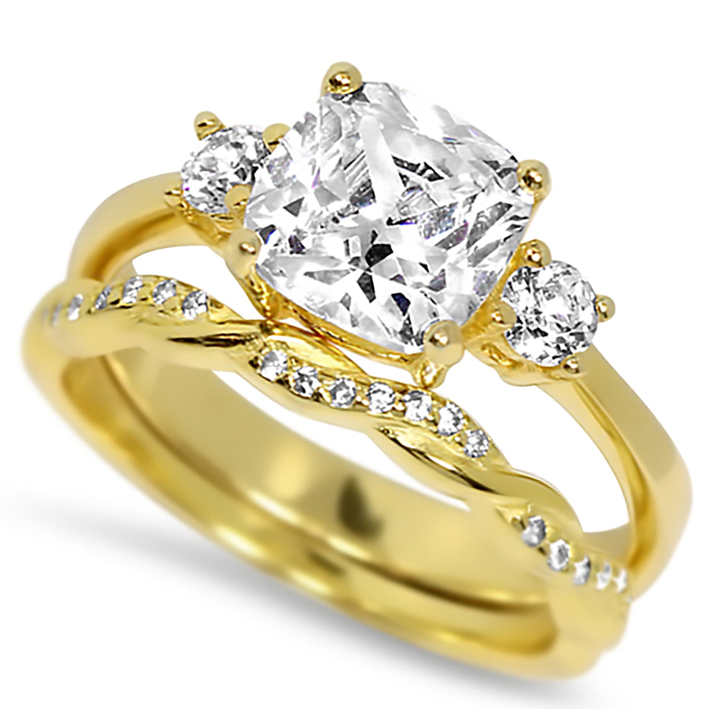 1 Carat Princess Cut CZ 14K Gold Over Silver Wedding Engagement Ring Set