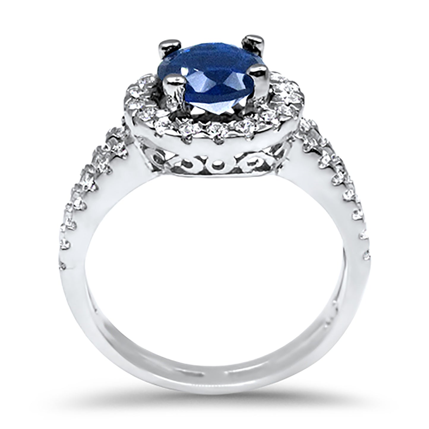 1 Carat Blue CZ Halo Setting Sterling Silver Wedding Engagement Ring Set