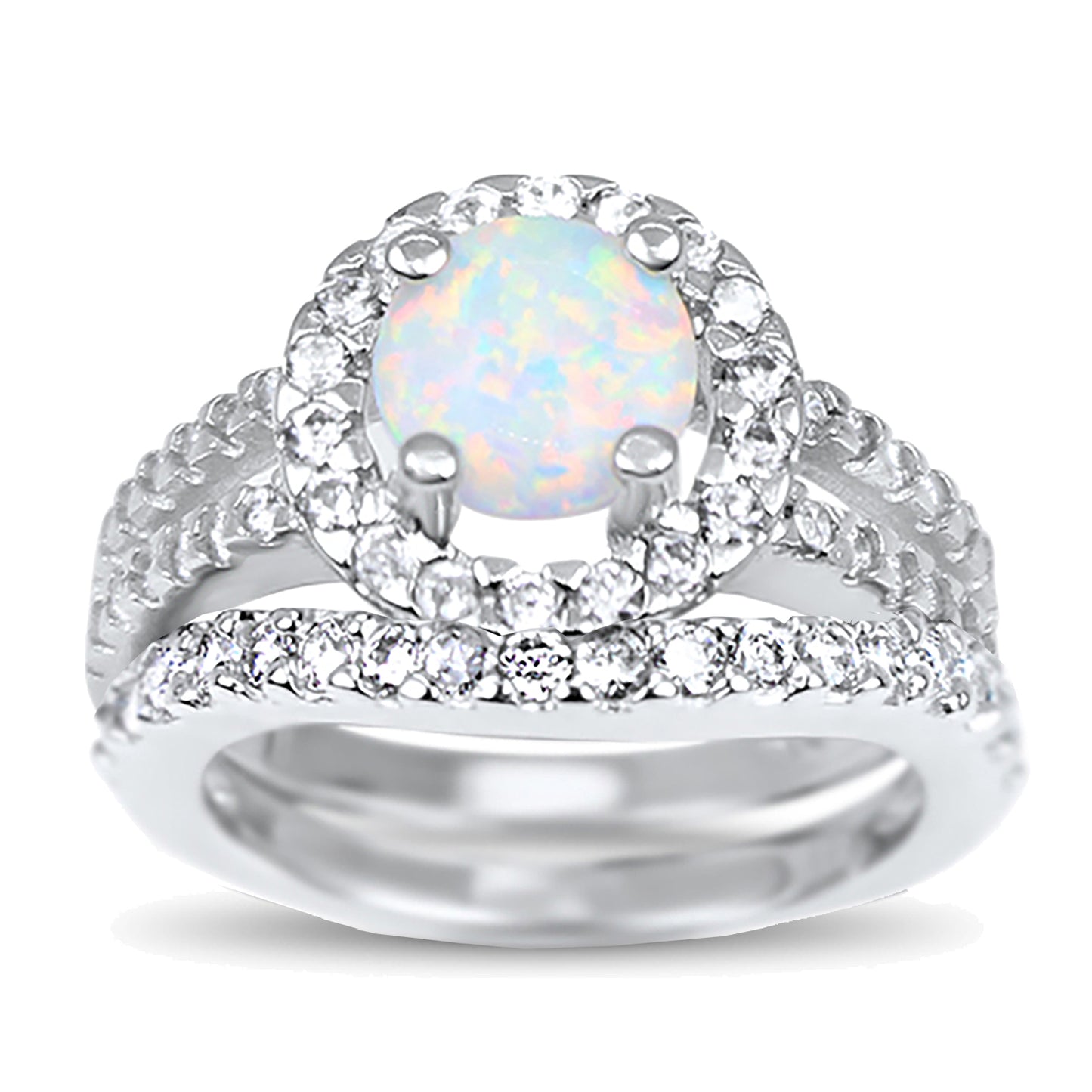 1 Carat White Opal Wedding Engagement Ring Set for Women