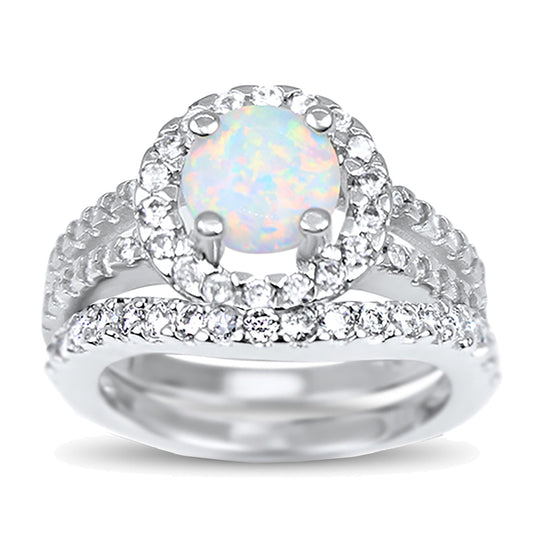1 Carat White Opal Wedding Engagement Ring Set for Women