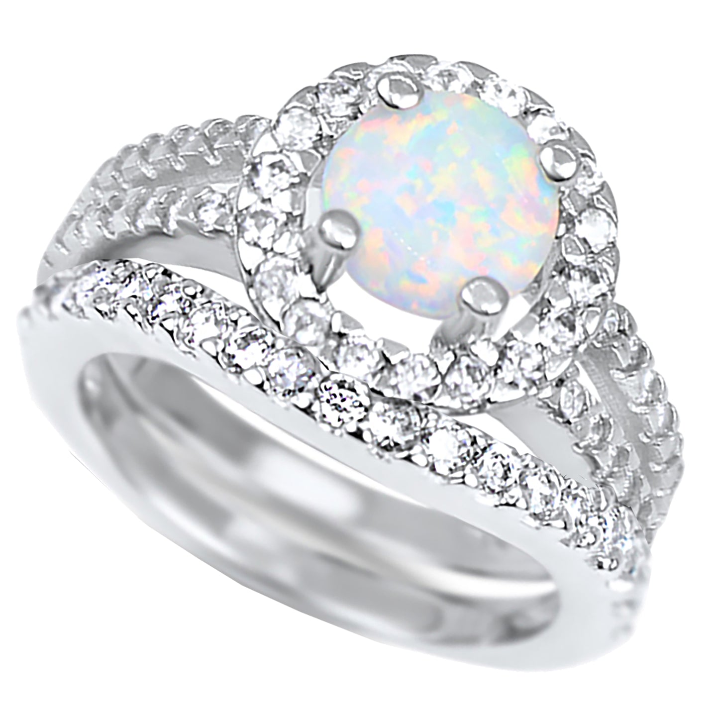 1 Carat White Opal Wedding Engagement Ring Set for Women