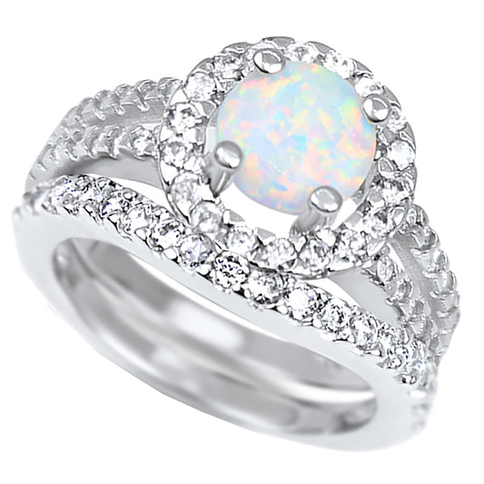 1 Carat White Opal Wedding Engagement Ring Set for Women