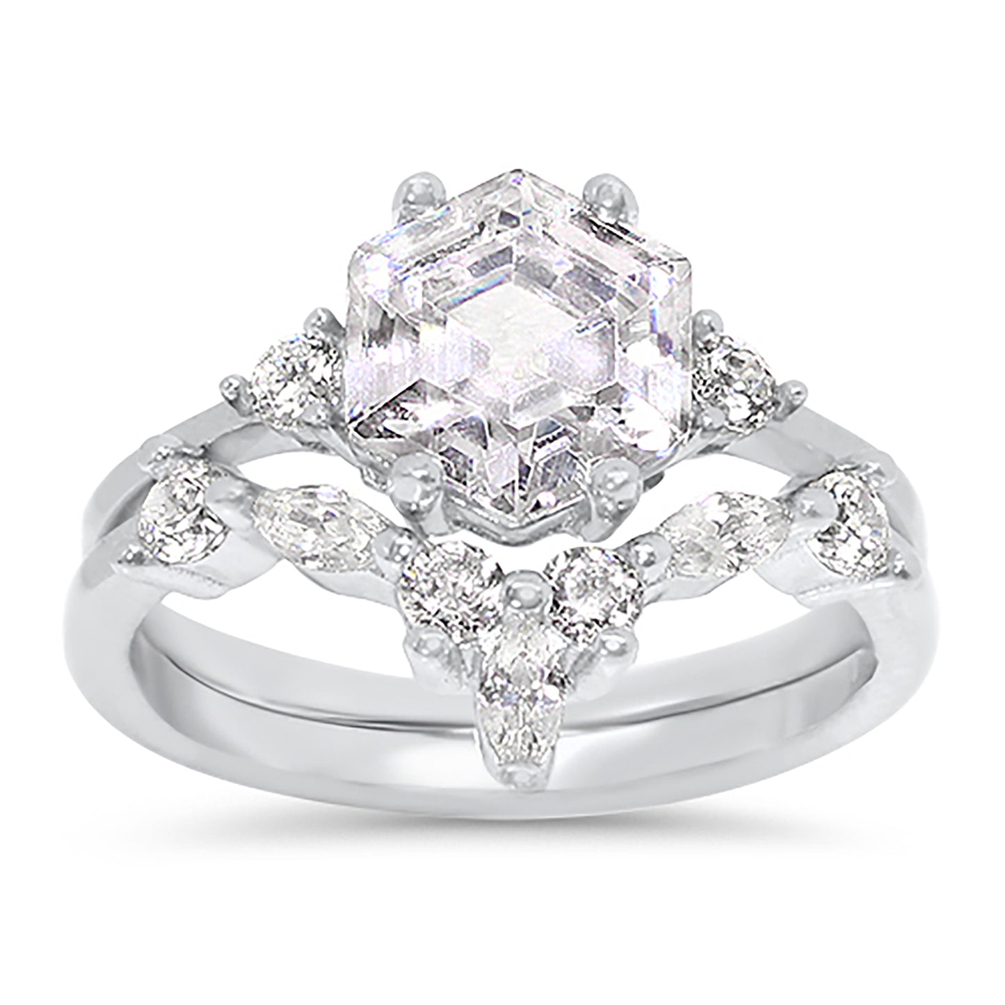 1 Carat Art Deco Vintage Silver Wedding Engagement Ring Set