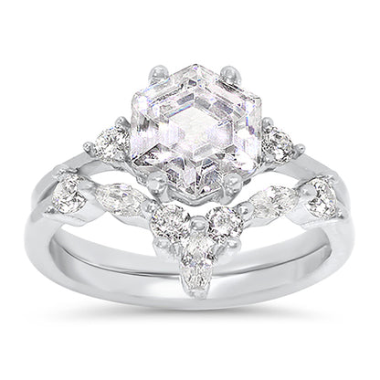1 Carat Art Deco Vintage Silver Wedding Engagement Ring Set
