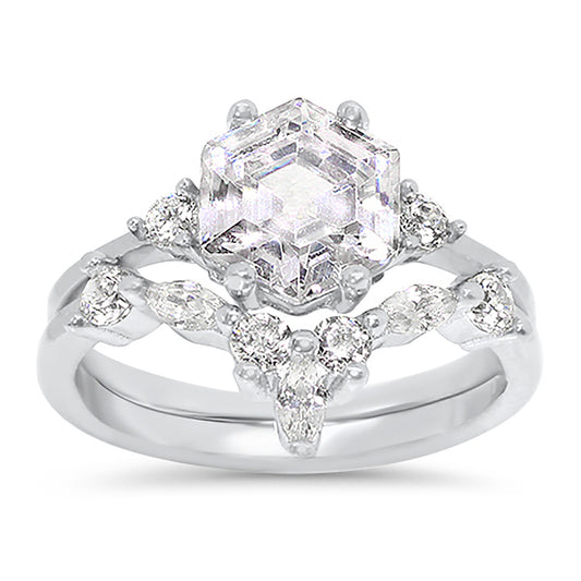 1 Carat Art Deco Vintage Silver Wedding Engagement Ring Set