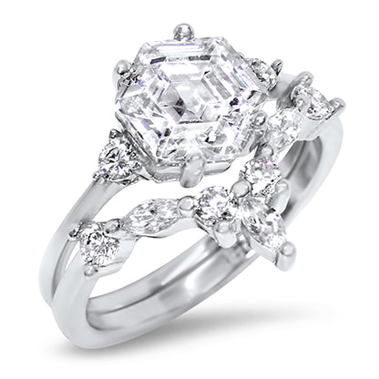 1 Carat Art Deco Vintage Silver Wedding Engagement Ring Set