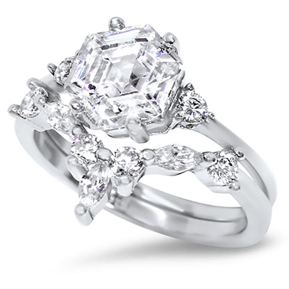 1 Carat Art Deco Vintage Silver Wedding Engagement Ring Set