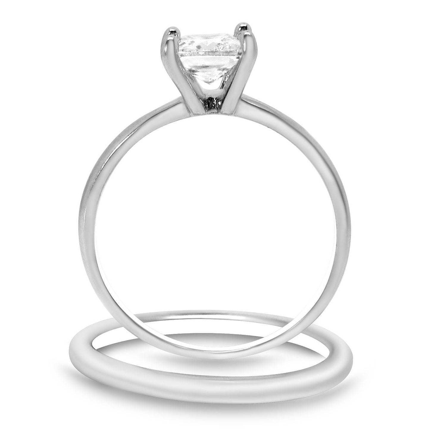 1 Carat Princess Cut CZ Sterling Silver Wedding Engagement Ring Set