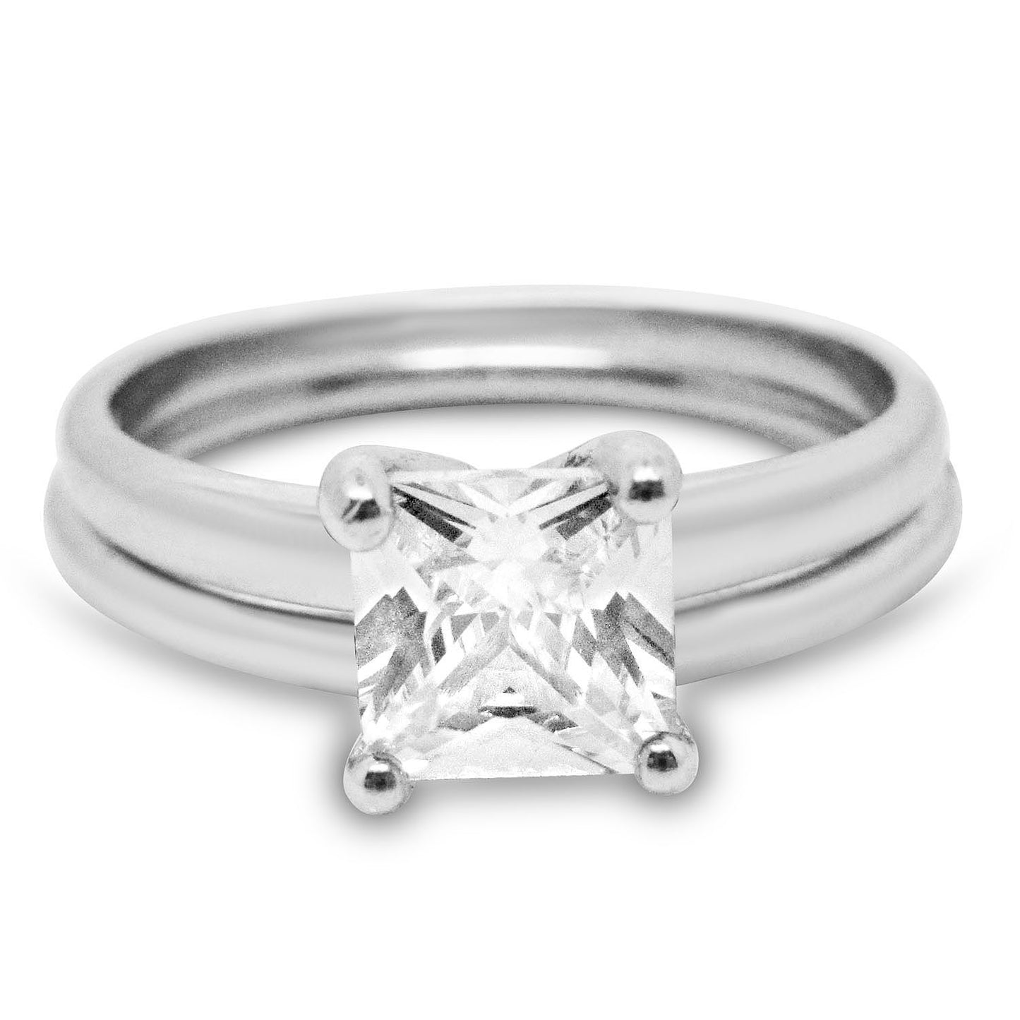 1 Carat Princess Cut CZ Sterling Silver Wedding Engagement Ring Set