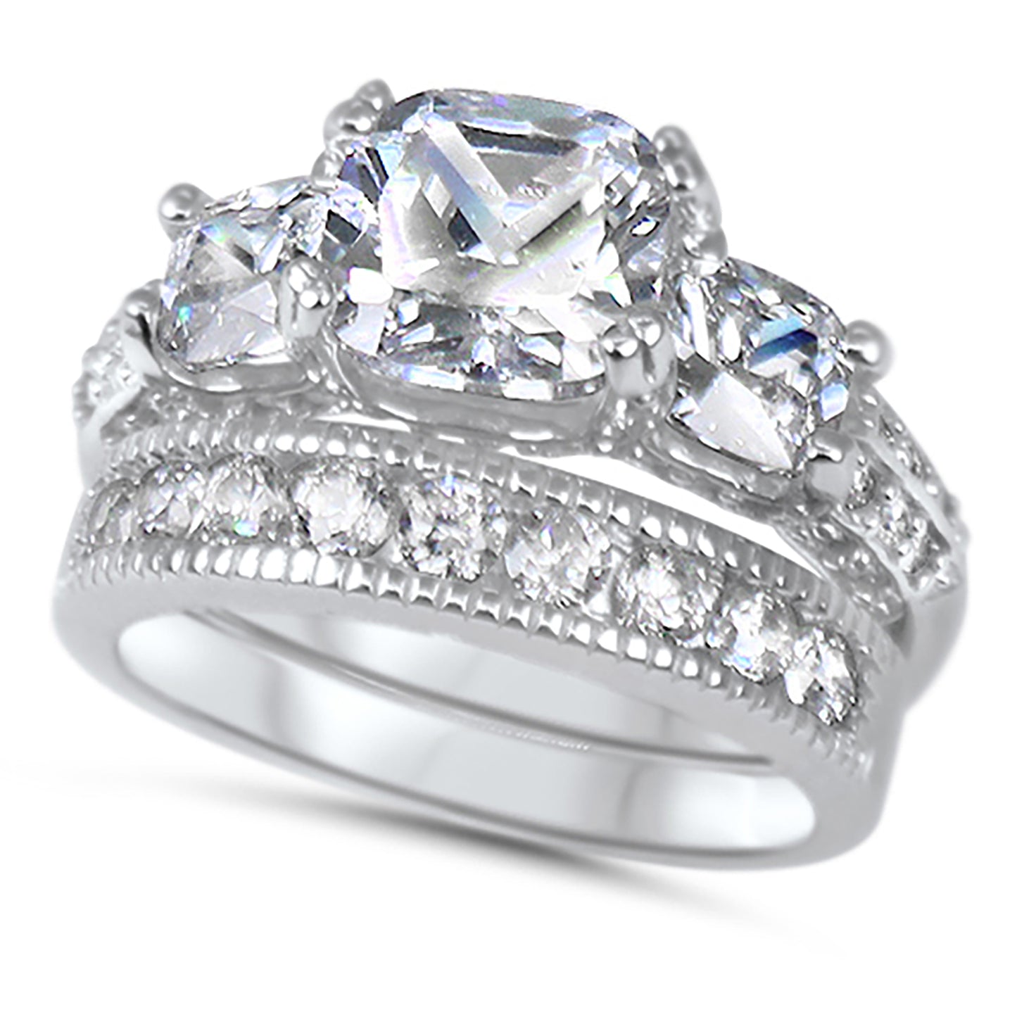 1 Carat CZ Sterling Silver Wedding Engagement Ring Set