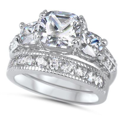 1 Carat CZ Sterling Silver Wedding Engagement Ring Set