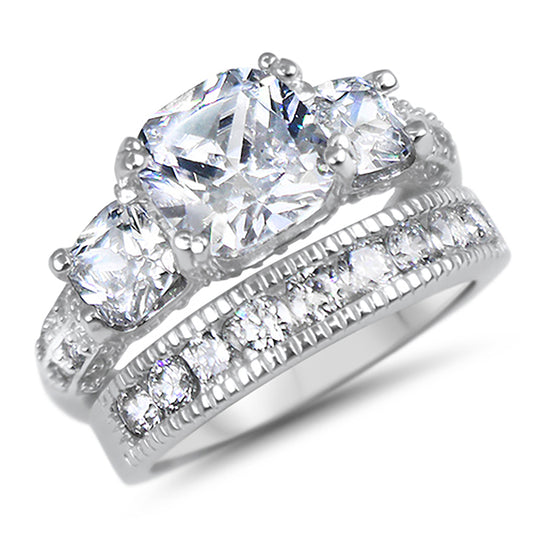 1 Carat CZ Sterling Silver Wedding Engagement Ring Set