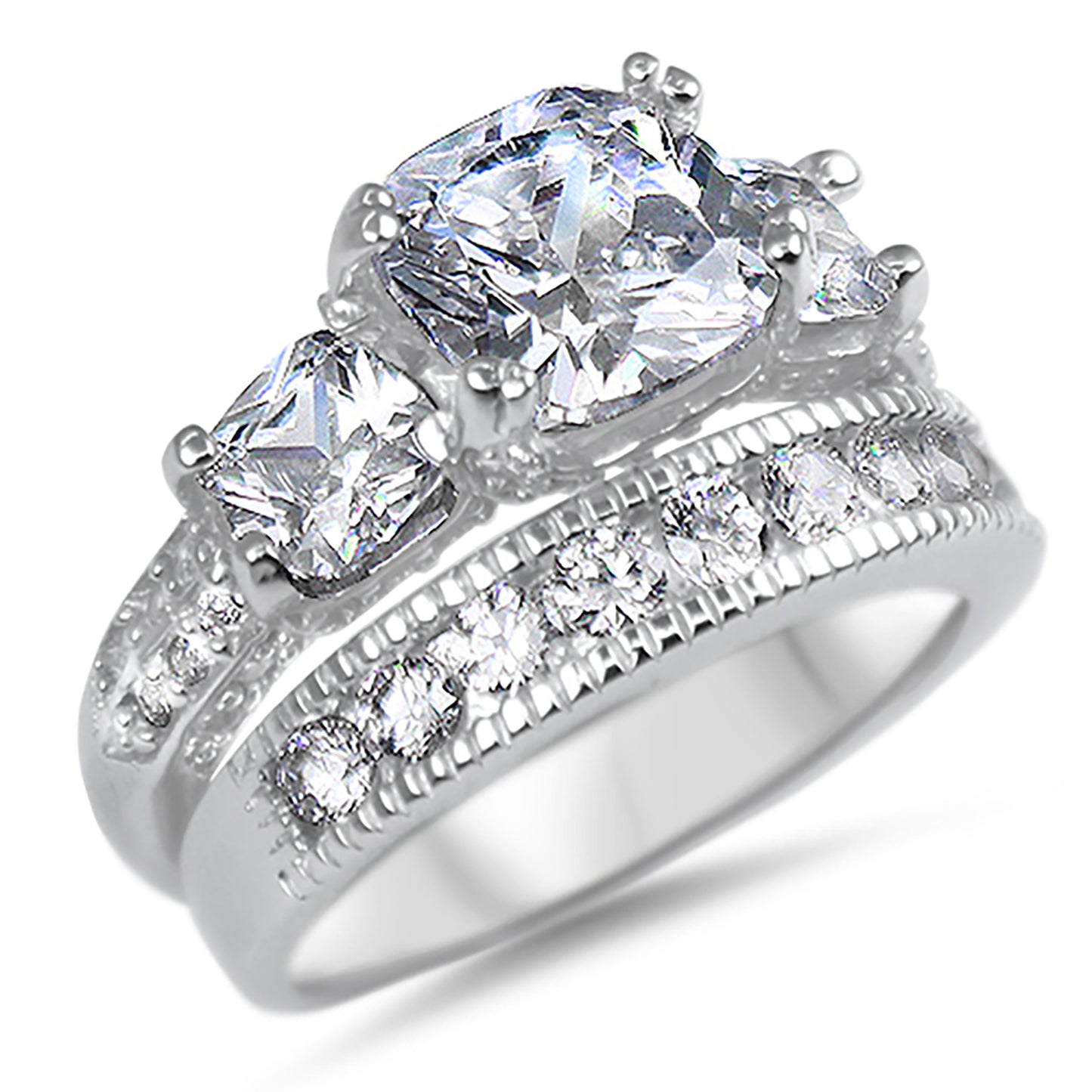 1 Carat CZ Sterling Silver Wedding Engagement Ring Set
