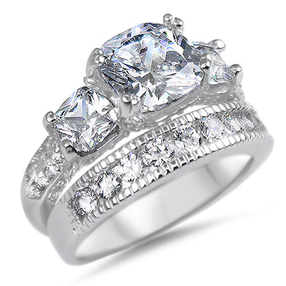 1 Carat CZ Sterling Silver Wedding Engagement Ring Set