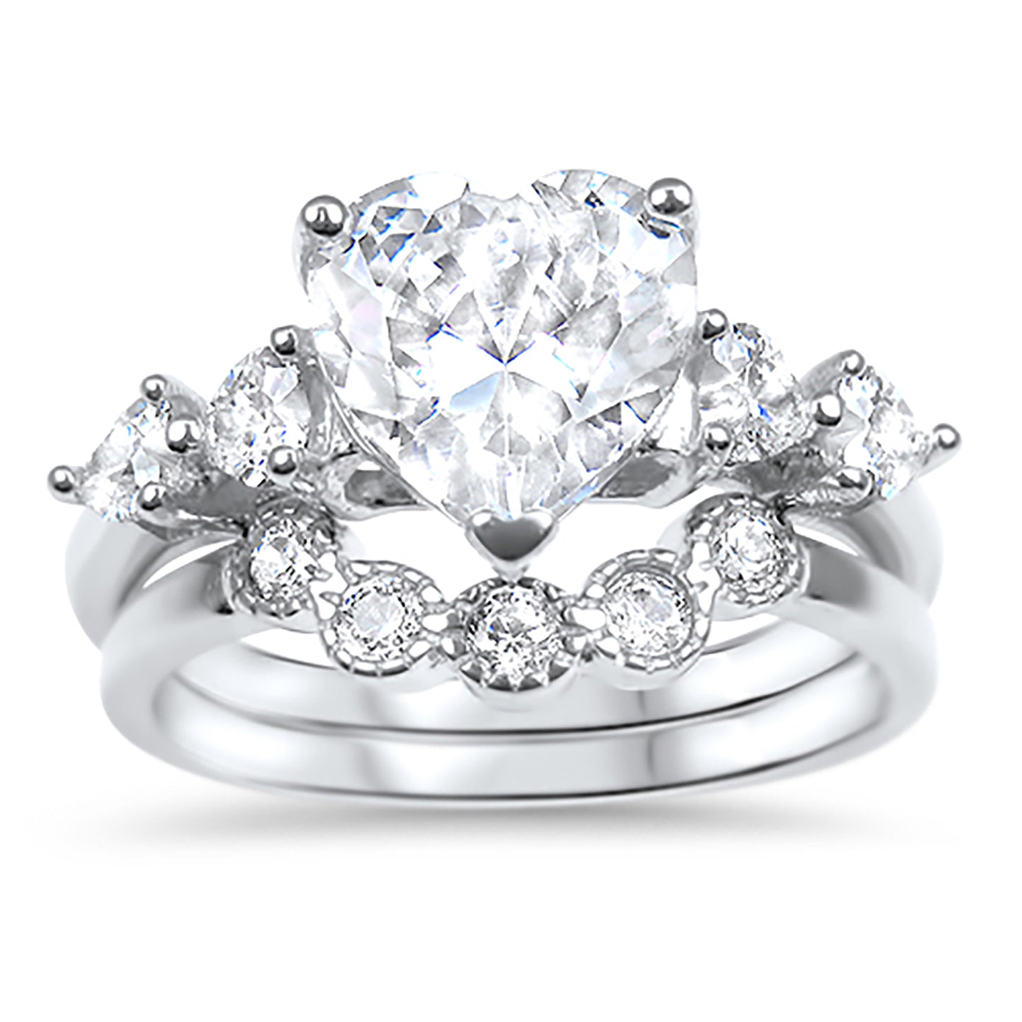 Vintage CZ Sterling Silver Wedding Engagement Ring Set