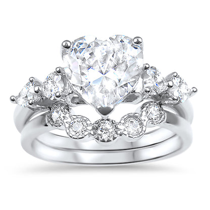 Vintage CZ Sterling Silver Wedding Engagement Ring Set