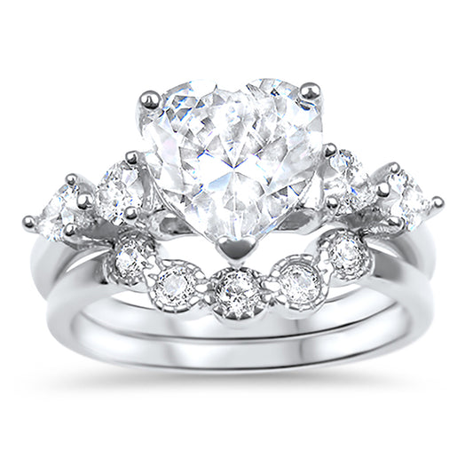 Vintage CZ Sterling Silver Wedding Engagement Ring Set