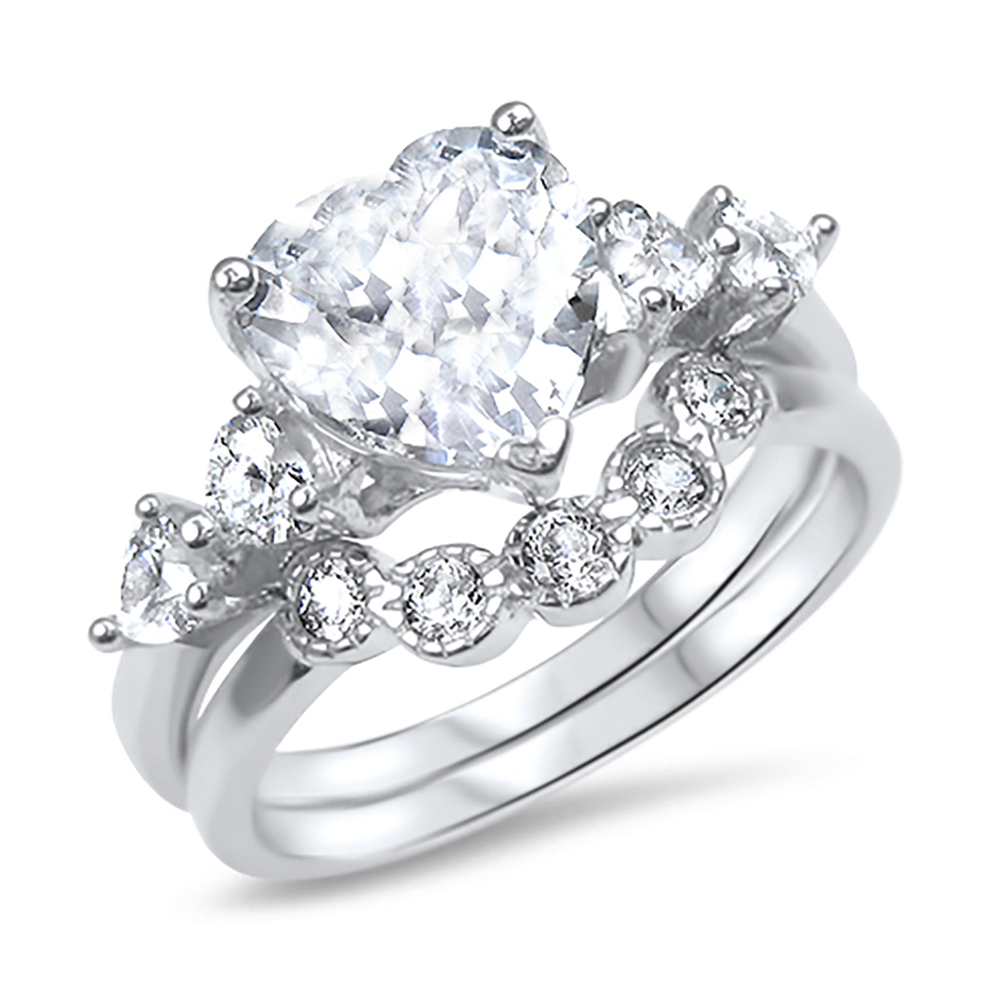 Vintage CZ Sterling Silver Wedding Engagement Ring Set