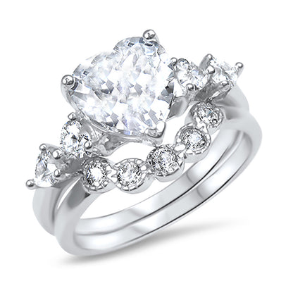 Vintage CZ Sterling Silver Wedding Engagement Ring Set