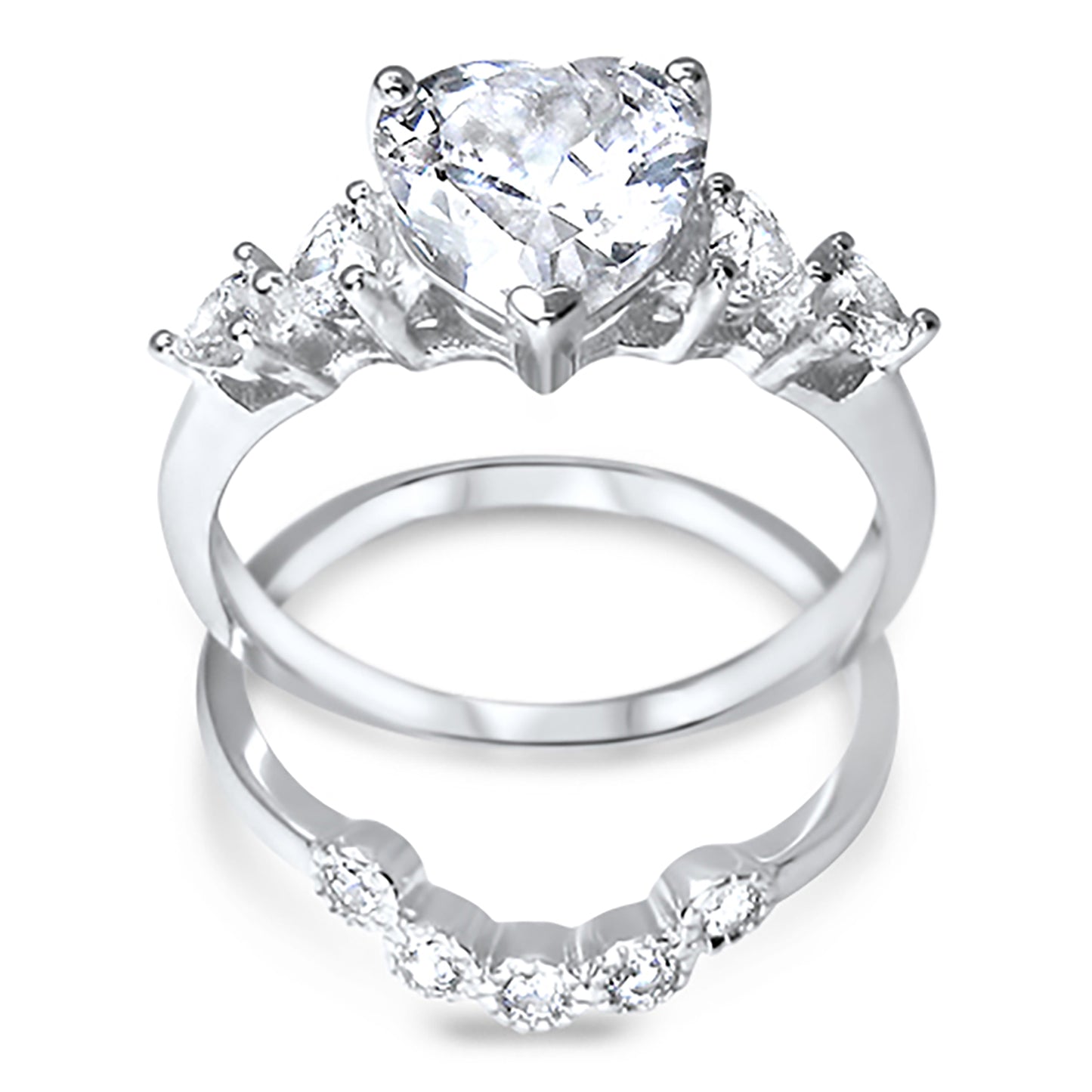Vintage CZ Sterling Silver Wedding Engagement Ring Set