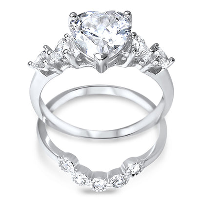 Vintage CZ Sterling Silver Wedding Engagement Ring Set