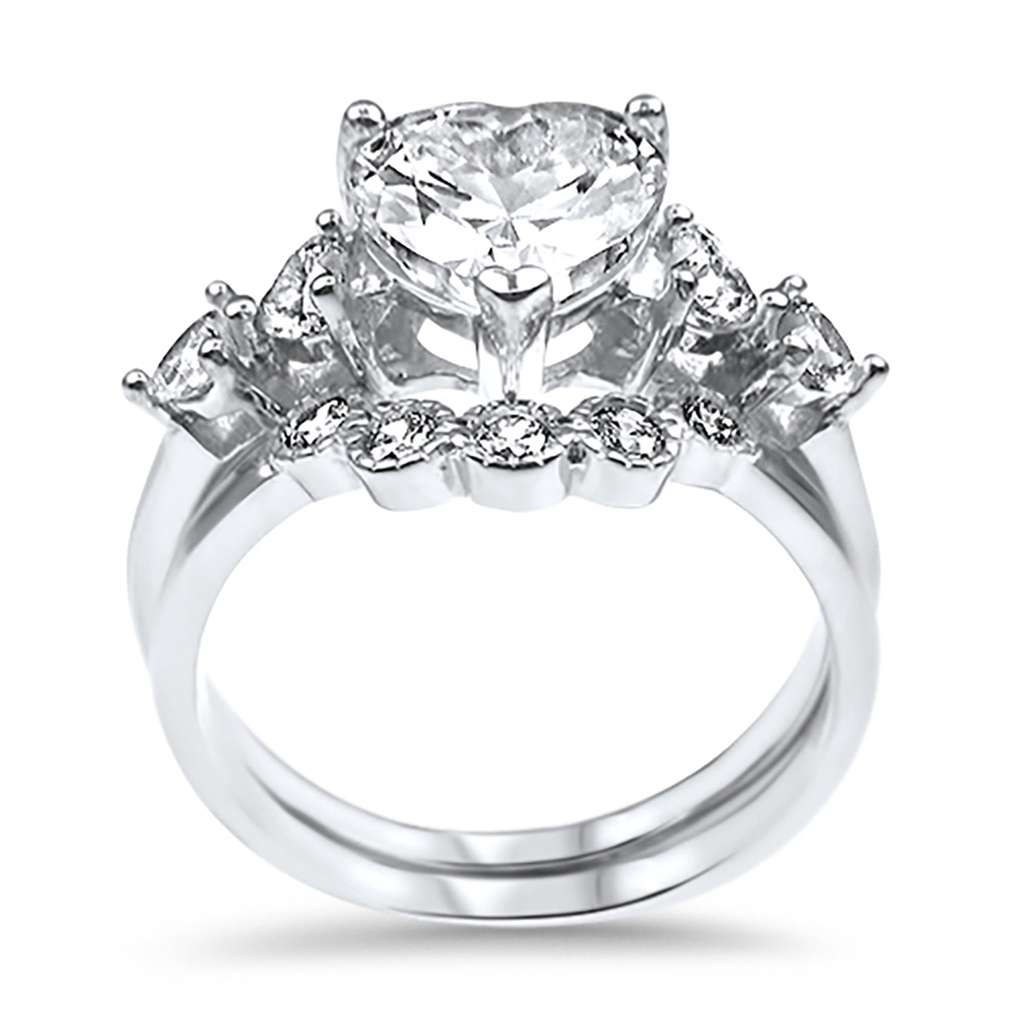 Vintage CZ Sterling Silver Wedding Engagement Ring Set