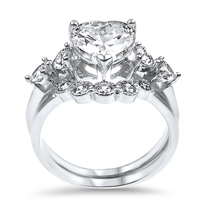 Vintage CZ Sterling Silver Wedding Engagement Ring Set