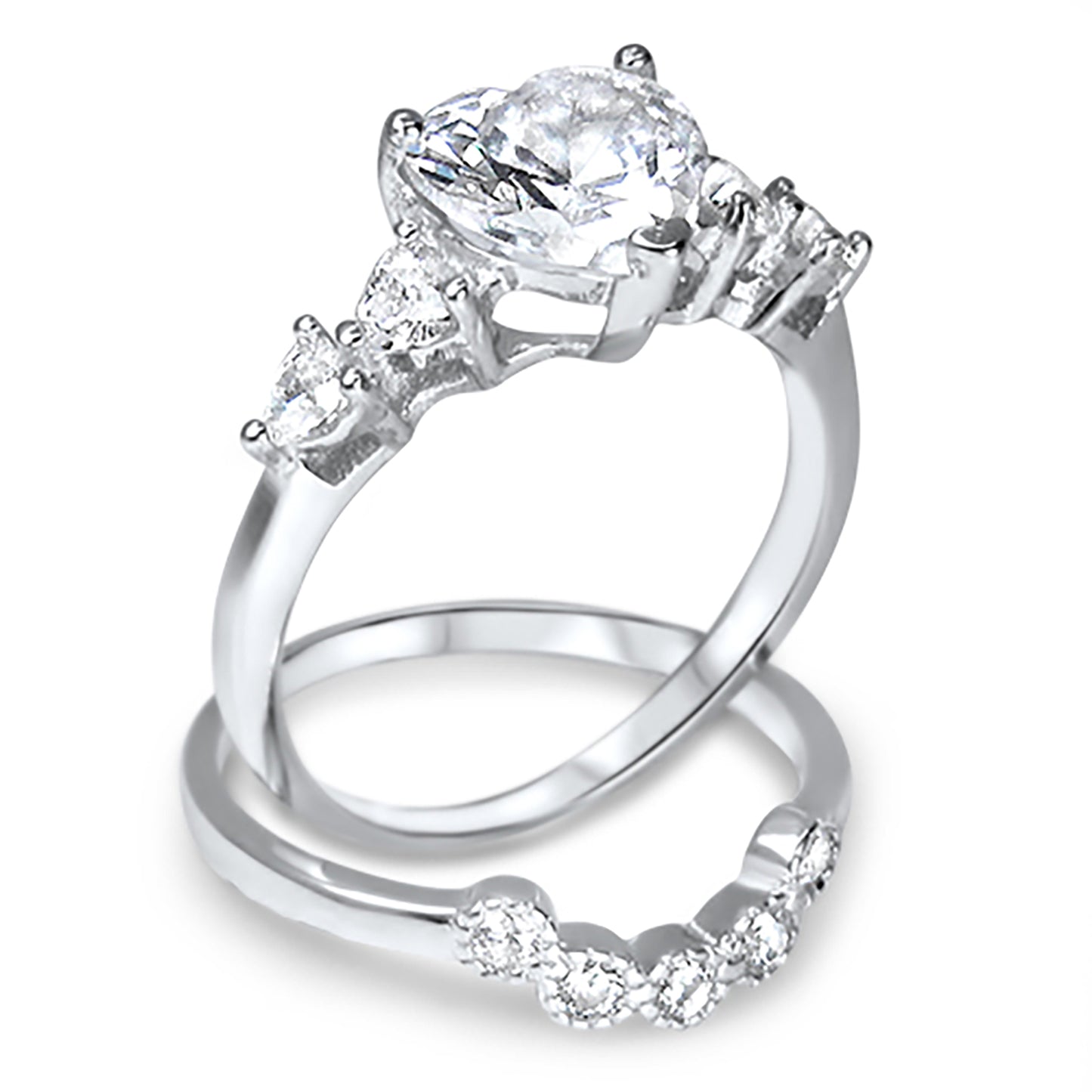 Vintage CZ Sterling Silver Wedding Engagement Ring Set