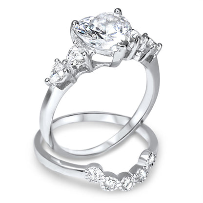 Vintage CZ Sterling Silver Wedding Engagement Ring Set