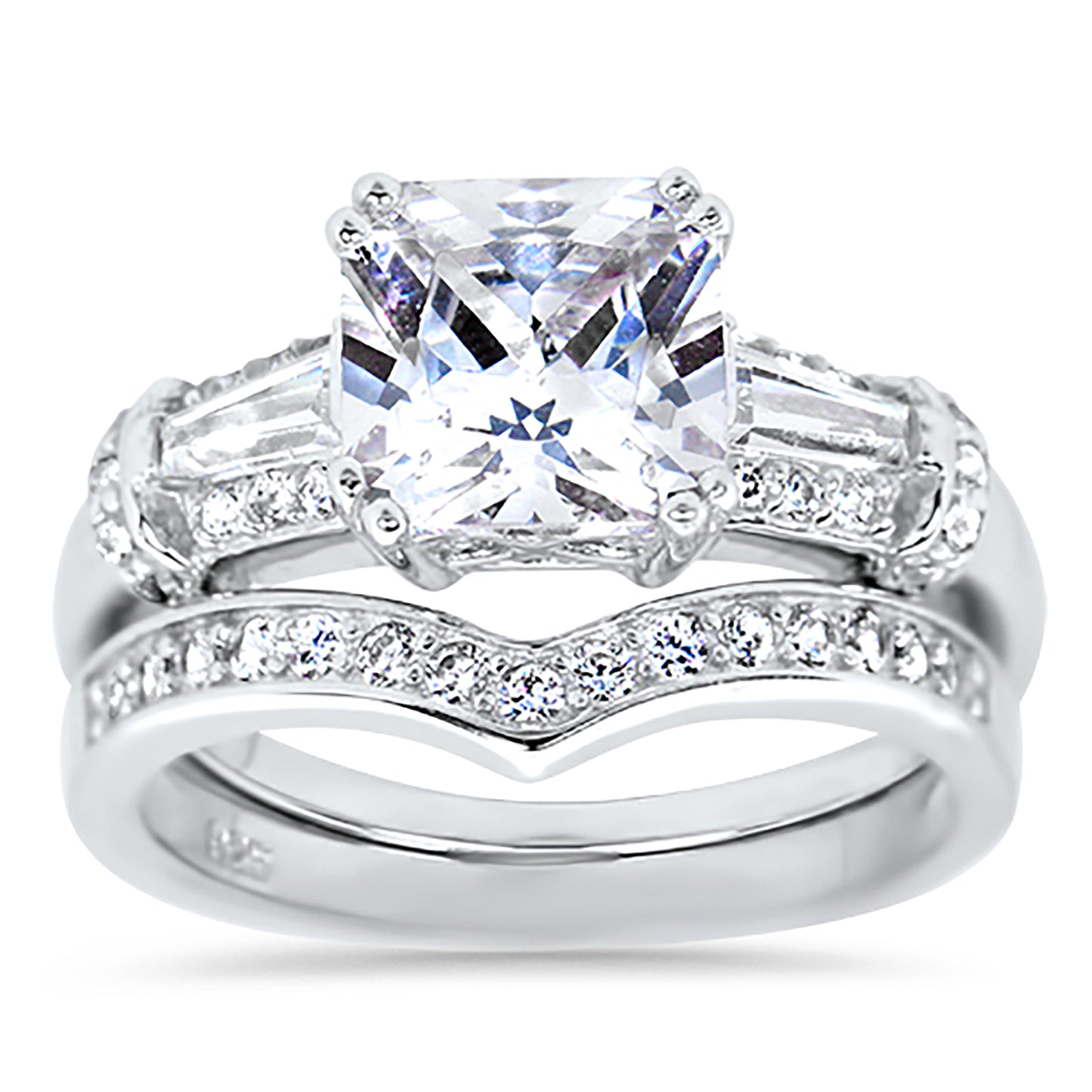 1.5 Carat Princess Cut CZ Sterling Silver Wedding Ring Set