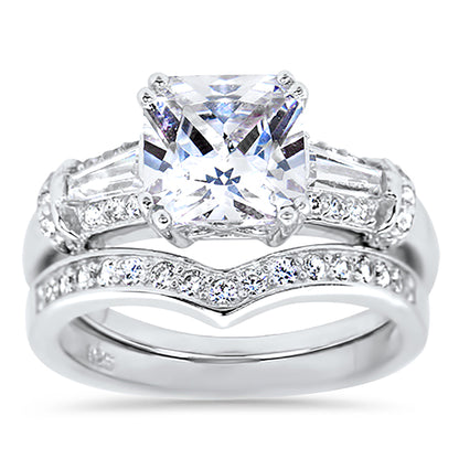 1.5 Carat Princess Cut CZ Sterling Silver Wedding Ring Set