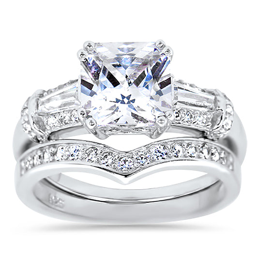 1.5 Carat Princess Cut CZ Sterling Silver Wedding Ring Set