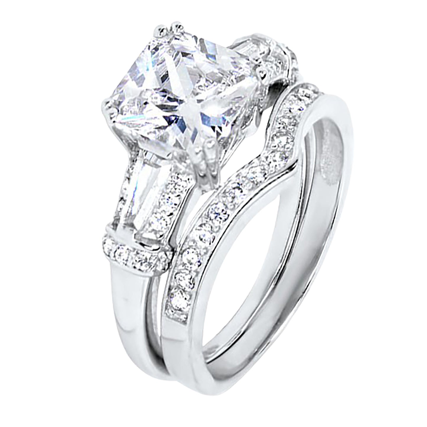 1.5 Carat Princess Cut CZ Sterling Silver Wedding Ring Set