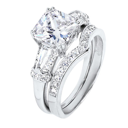 1.5 Carat Princess Cut CZ Sterling Silver Wedding Ring Set