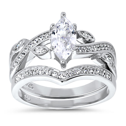 1.25 Carat Marquise Cut Cubic Zirconia Sterling Silver Wedding Ring Set
