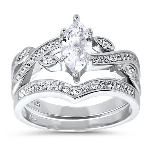 1.25 Carat Marquise Cut Cubic Zirconia Sterling Silver Wedding Ring Set