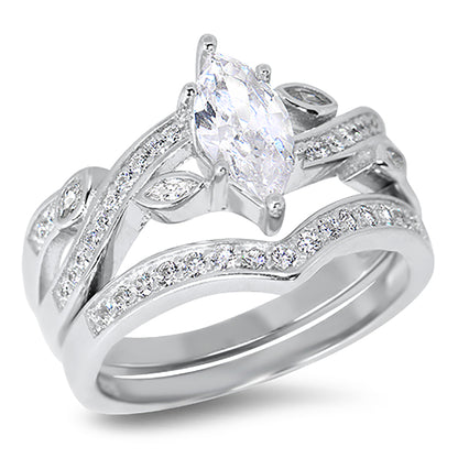 1.25 Carat Marquise Cut Cubic Zirconia Sterling Silver Wedding Ring Set