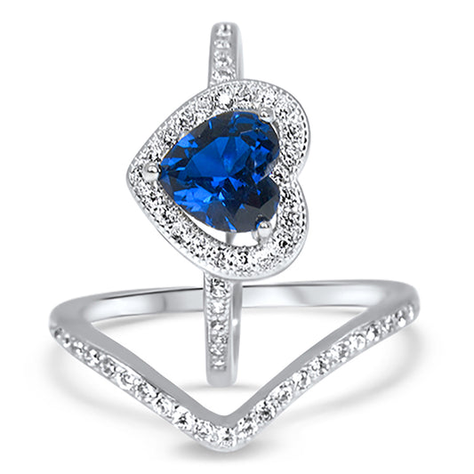 1 Carat Heart Cut Simulated Sapphire Silver Wedding Engagement Ring Set