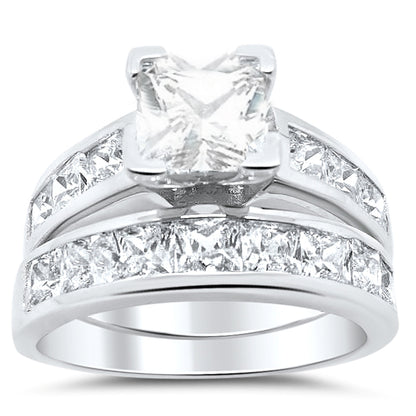 1.5 Carat Princess Cut Sterling Silver Wedding Engagement Ring Set