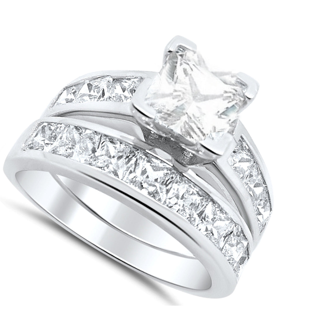 1.5 Carat Princess Cut Sterling Silver Wedding Engagement Ring Set