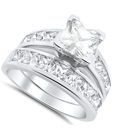 1.5 Carat Princess Cut Sterling Silver Wedding Engagement Ring Set