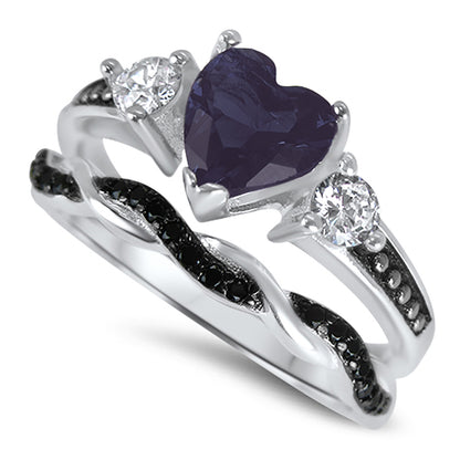 1 Carat Heart Cut Purple CZ Wedding Ring Set in Sterling Silver