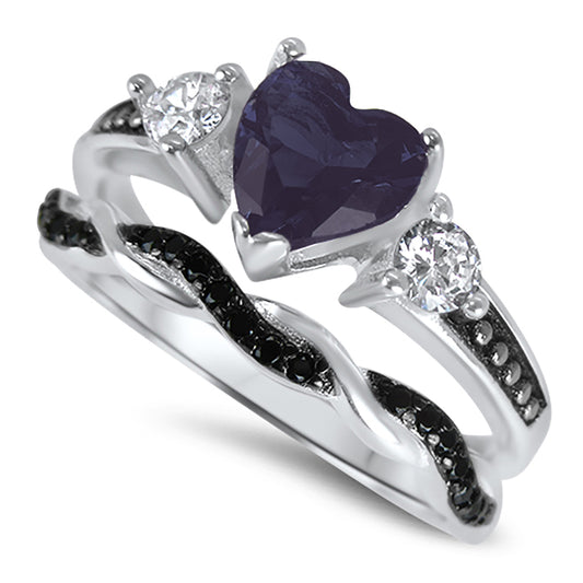 1 Carat Heart Cut Purple CZ Wedding Ring Set in Sterling Silver