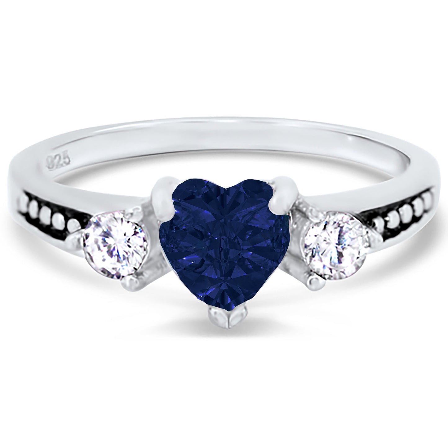 1 Carat Heart Cut Blue Black CZ Unique Silver Wedding Ring Set